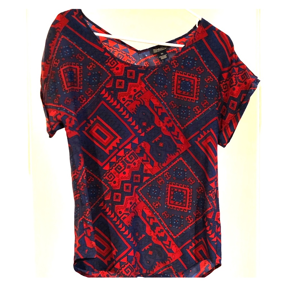 Lucky Brand red & blue Silk Southwestern Shirt- XS